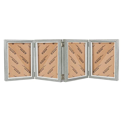 Aizuoni Dreifach-Bilderrahmen - Schreibtisch-Fotorahmen - Vertikaler Fotorahmen aus antikem Holz, gepresstes Glas, 6 7 8, in schwebendem Scharnierrahmen aus Metall für Tischplatte von Aizuoni