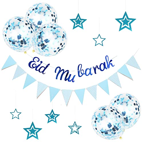 Aizuoni Hausbett Deko, Eid Pailletten Konfetti Luftballons, 1 Set Happy Eid Mu-barak Latexballons, Ramazan Banner Ballons Set Für Eid Mu-barak Home Party Decor, Kinderzimmer Deko von Aizuoni