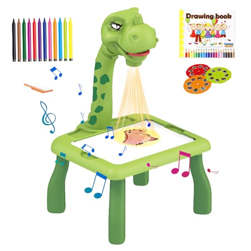 Aizuoni Zeichenprojektortisch,Pädagogischer Zeichenprojektor In Dinosaurierform - Projektor Verfolgen Und Zeichnen Toy Mit Puzzleblöcke & Musik, Trace Und Draw Projektor Spielzeug Kinder von Aizuoni