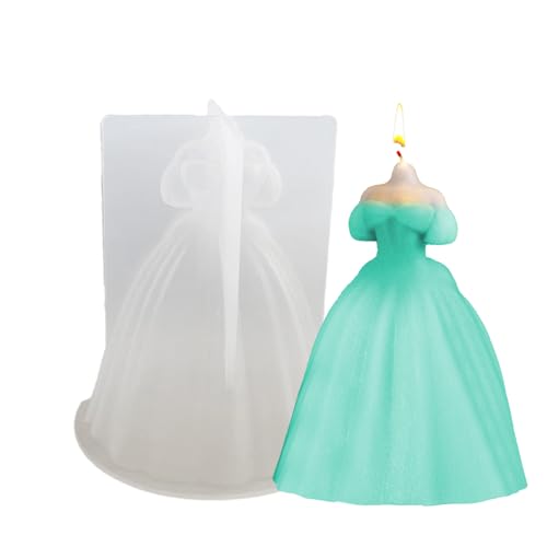 Aizuoni Brautkleid-Kerzenform, 3D-Silikon-Kleidform - 3D Rock Prinzessin Kleid - Silikon-Kuchenaufsatz-Dekorationsform für Kerzenherstellung, Aroma, Sojawachs, Gips, Epoxidharz von Aizuoni