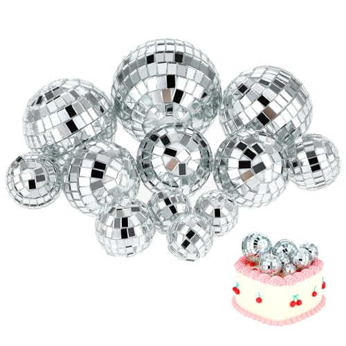 12 Stück Discokugel-Cupcake-Topper, 70er-Jahre-Party, Kuchendekoration, Weltraum, Cowboy, Geburtstagsparty-Zubehör für Disco-Thema, Prinzessinnen-Thema, Brautparty (Silber) von Ajcotahm