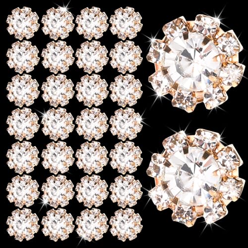 30 Stück goldene Strass-Knöpfe, 12 mm, flache Rückseite, Kristallknöpfe, dekorative Blumen-Charm-Verzierungen für Kleidung, Kleider, Taschen, Schuhe, Gürtel, Dekoration, Schmuckherstellung, DIY von Ajcotahm