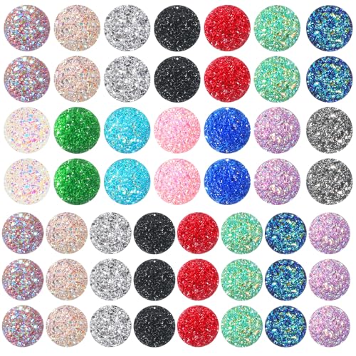 Künstliche Drusen-Cabochons zur Schmuckherstellung, 10 mm und 12 mm, rund, flache Rückseite, Kunstharzperlen, Glitzerkuppel, Edelsteine für Ohrringe, Anhänger, Armbänder, Charms, Bastelarbeiten, 100 von Ajcotahm