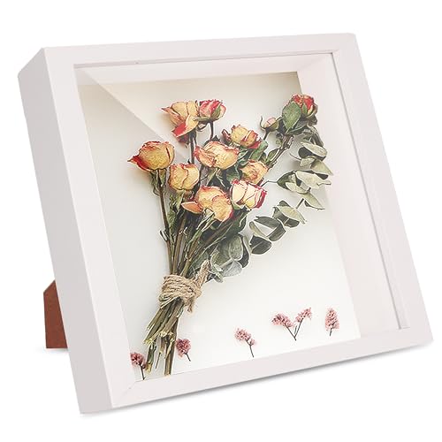 3D Bilderrahmen zum Befüllen - Weiß Tiefer Objektrahmen 30x30 cm Holz Objektrahmen zum Befüllen Shadow Box Frame Objektrahmen mit HD-Glas (30 x 30 cm) von Ajerg