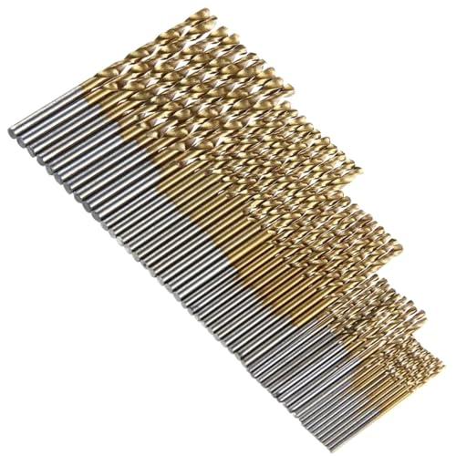 50/100 Stück HSS-Titan-beschichteter Spiralbohrer-Set, Schnellarbeitsstahl, Metallbohrer For Gusseisen, Holz, Elektrowerkzeuge(50pcs Gold) von Ajhui