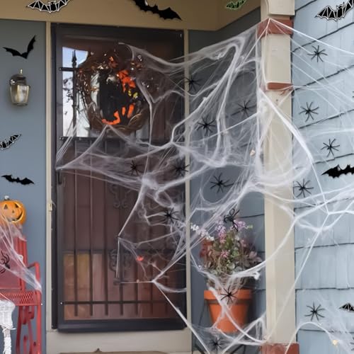 Ajuanbazha Spinnenweben Halloween Deko, 200g Dehnbare Halloween Spinnennetz Deko mit 40 Horror Schwarz Spinnen, Halloween Deko Outdoor Garten Hängende Spiderweb Gruseli Deko Ajuanbazha Spinnenweben Halloween Deko, 200g Dehnbare Halloween Spinnennetz Deko mit 40 Horror Schwarz Spinnen, Halloween Deko Outdoor Garten Hängende Spiderweb Gruseli Deko von Ajuanbazha