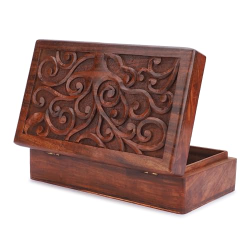 Ajuny Schmuckschatulle aus Handgeschnitztem Holz Vielseitig Verwendbar Dekorativ im Vintage Stil Andenken Schmucketui Schatztruhe Organizer für Halsketten und Ohrringe Tolles Geschenk von Ajuny