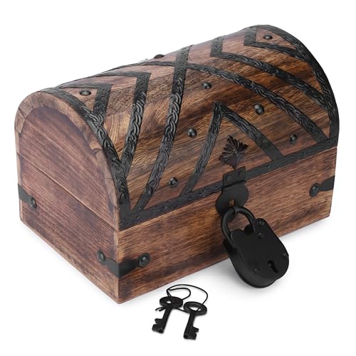 Ajuny Schmuckschatulle aus Holz mit Piraten Schatzkiste und Schloss und Schlüssel Handgefertigte Vintage Dekorations für Andenken Organizer mit Muschelstreifen Schmuckstück Geschenk – 23.8 x 15.2 cm Ajuny Schmuckschatulle aus Holz mit Piraten Schatzkiste und Schloss und Schlüssel Handgefertigte Vintage Dekorations für Andenken Organizer mit Muschelstreifen Schmuckstück Geschenk – 23.8 x 15.2 cm von Ajuny