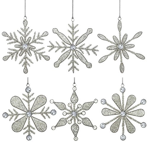Ajuny Set mit 6 handgefertigten Schneeflocken-Eisen-Glas- und Kunststoffperlen-Anhängern, Weihnachtsbaumdeor-Ornamenten, 6 Zoll von Ajuny