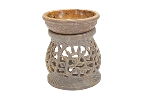 Ajuny Teelicht-Kerzenhalter & Öl-Diffusor – 3 Zoll Handgefertigt aus Natur-Speckstein mit Blumenmuster Duftöl-Brenner und Kerzenständer für Wohnkultur, Hochzeit, Party, Tischdekoration & Geschenke von Ajuny