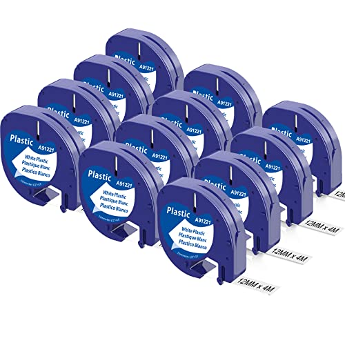 12x Kompatible mit Dymo Etikettenband 12mm x 4m für Letratag XR LT-100H LT-100T 200B Etikettiergerät, Kompatibel mit Dymo Letratag Etikettenband Plastik Schwarz auf Weiß von Aken