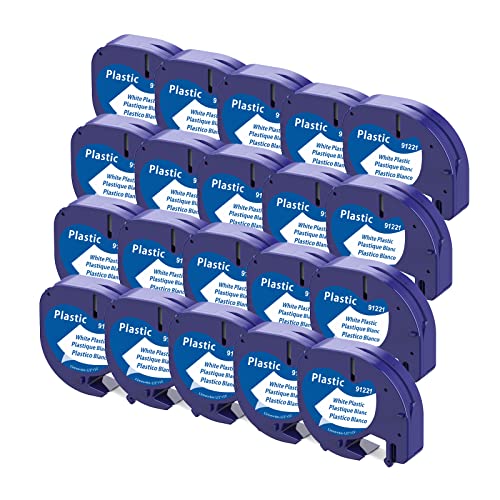 20x Aken Kompatibel mit Letratag Etikettenband 12mm x 4m für Dymo Letratag XR LT-100H LT-100T 200B Etikettiergerät, Kompatibel mit Dymo Etikettenband Plastik Schwarz auf Weiß von Aken