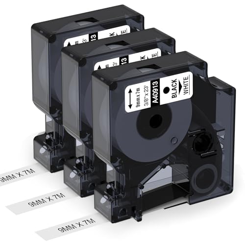 3x Aken 40913 s0720680 Kompatibel mit Dymo D1 Etikettenband 9mm x 7m schwarz auf weiß, Schriftband Kompatibel mit Dymo LabelManager 160 LM280 LM210D LM360D LM420P von Aken