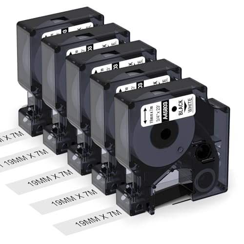 Aken Etikettenband Kompatibel mit Dymo D1 45803 19mm x 7m Schwarz auf Weiß S0720830S, Kompatibel mit Dymo D1 Schriftband 19mm für LabelManager 360D 420P 450D LM PNP von Aken