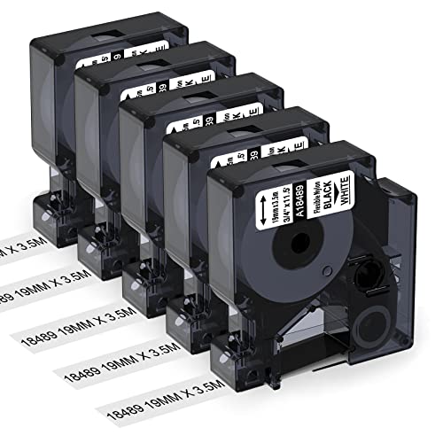 Aken 18489 als Ersatz für Dymo Rhino 18489 Industrie Nylonetiketten Flexibel 19mm x 3.5m Schwarz auf weiß Kompatibel mit DYMO Rhino 4200 5200 6000 Industriedrucker Aken 18489 als Ersatz für Dymo Rhino 18489 Industrie Nylonetiketten Flexibel 19mm x 3.5m Schwarz auf weiß Kompatibel mit DYMO Rhino 4200 5200 6000 Industriedrucker von Aken