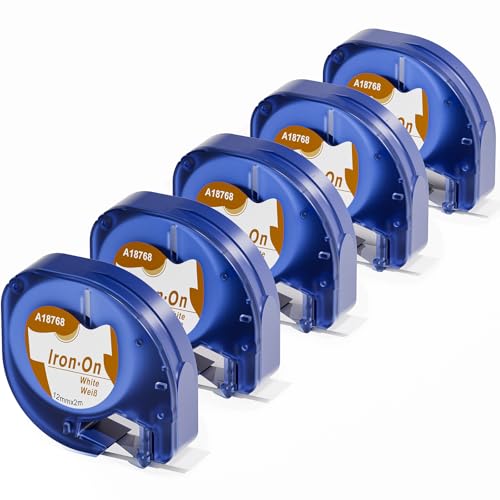 5x Kompatibel mit Dymo Bügeletiketten 12mm x 2m für LetraTag XR LT-100H LT-100T LT-110T, Kompatibel mit Dymo LetraTag Stoffetiketten Iron on 18768 Textiletiketten Schwarz auf Weiß 5x Kompatibel mit Dymo Bügeletiketten 12mm x 2m für LetraTag XR LT-100H LT-100T LT-110T, Kompatibel mit Dymo LetraTag Stoffetiketten Iron on 18768 Textiletiketten Schwarz auf Weiß von Aken