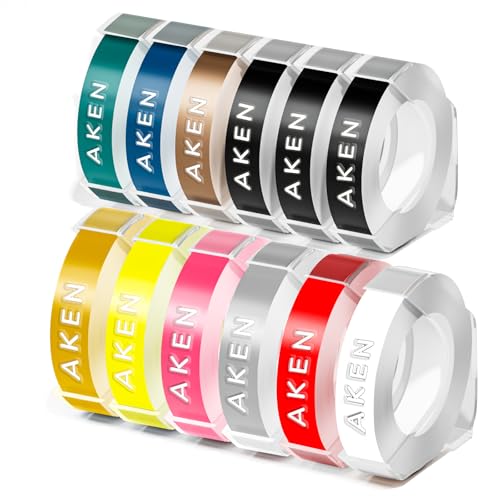 Aken 12x Kompatibel mit Dymo Omega Prägeband 9mm für Dymo Omega Junior Prägegerät, 3D Prägeetiketten, Schwarz/Rosa/Rot/Gelb/Transparent/Dunkelblau/Seegrün/Gold/Champagner Gold Aken 12x Kompatibel mit Dymo Omega Prägeband 9mm für Dymo Omega Junior Prägegerät, 3D Prägeetiketten, Schwarz/Rosa/Rot/Gelb/Transparent/Dunkelblau/Seegrün/Gold/Champagner Gold von Aken
