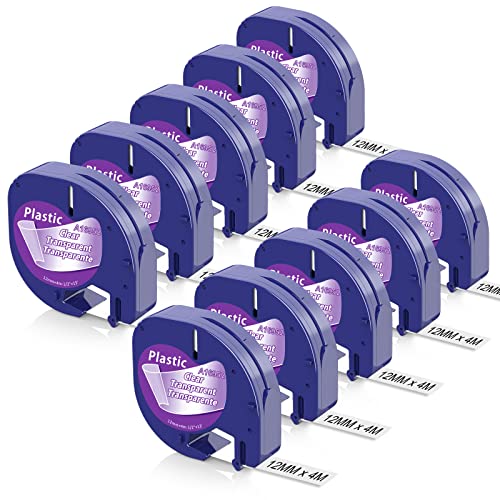 Aken Etikettenband Transparent als Ersatz für Dymo Letratag Etikettenband Transparent 12mm x 4m, Kompatible für Dymo LetraTag LT-100H Plus LT100T Letratag XR Letratag 200B, 10er-Pack von Aken