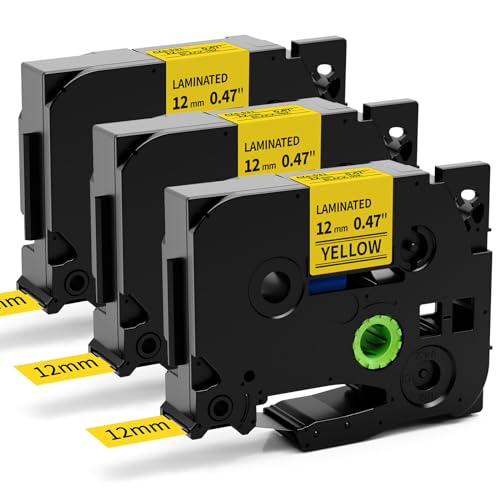 Aken Kompatibel mit Brother Bänder TZe-631 TZe631 P Touch Schriftband 12mm 0.47 Schwarz auf Gelb Laminiertes für Brother Ptouch H110 H107B H105 H100LB H1010, 3 Pack von Aken