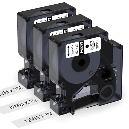 Aken Kompatibel mit Dymo D1 Etikettenband 12mm x 7m 45013 Kompatibel mit Dymo LabelManager 160 LM280 LM210D LM360D LM420P, s0720530 Schwarz auf weiß, 3er-Pack von Aken