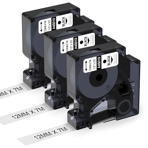 Aken Kompatible mit Dymo D1 Etikettenband Transparent 12mm x 7m 45010 für Dymo LabelManager 160 LM280 LM210D LM360D LM420P, als Ersatz für D1 Etikettenband Schwarz auf Transparent von Aken