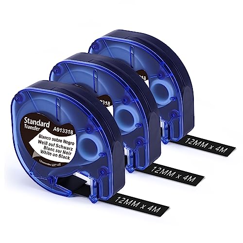 Aken Schriftband kompatibel mit Dymo Letratag Etikettenband 12mm x 4m Weiß auf Schwarz, A913318 kompatibel mit Dymo LetraTag LT-100H Plus LT-100T XR 200B Aken Schriftband kompatibel mit Dymo Letratag Etikettenband 12mm x 4m Weiß auf Schwarz, A913318 kompatibel mit Dymo LetraTag LT-100H Plus LT-100T XR 200B von Aken