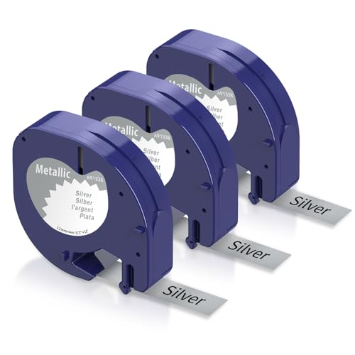 Aken Etikettenband Kompatibel mit Dymo Letratag Etikettenband Metallic Silber 12mm x 4m 91338 A91338 Kompatibel mit Dymo LetraTag 200B LT-100H Plus LT100T XR, 3 Rolle Aken Etikettenband Kompatibel mit Dymo Letratag Etikettenband Metallic Silber 12mm x 4m 91338 A91338 Kompatibel mit Dymo LetraTag 200B LT-100H Plus LT100T XR, 3 Rolle von Aken