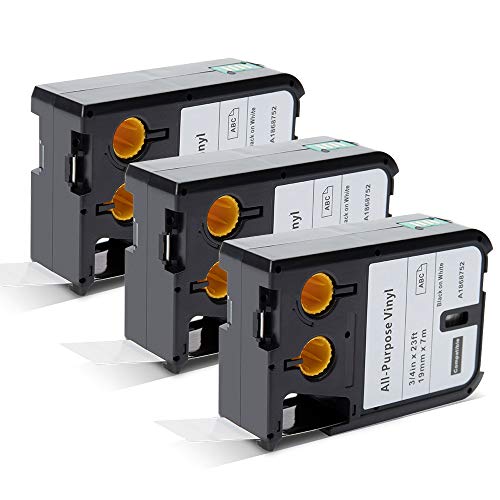Aken XTL Bänder 19mm x 7m Kompatibel mit Dymo XTL Allzweck-Vinyletikett 1868752 Kompatibel mit XTL 300 XTL 500, Schwarz auf Weiß (Kompatibel mit Dymo XTL All-Purpose Vinyl Label Tape) von Aken