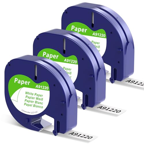 Aken A91220 Band Kompatibel mit Dymo Letratag Paper White 12mm x 4m, White Paper 91220, Kompatibel mit Dymo Etikettenband Papier Weiß für Letratag LT-100H LT-100T 200B XR von Aken