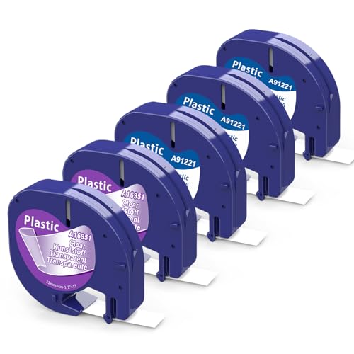 Aken Kompatibel mit Dymo Letratag Etikettenband 12mm x 4m Kompatibel mit Dymo LetraTag LT-100H LT-100T LT-110T, Kunststoff Etikettenband Weiß/Transparent von Aken
