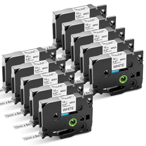 10x Aken Kompatibel Schriftband mit Brother TZe-231 Schwarz Weiß als Ersatz für Brother Tape Cassette 12mm Black on White für Beschriftungsgerät Brother P touch 1000 1005 1010 1280 H105 D400 von Aken
