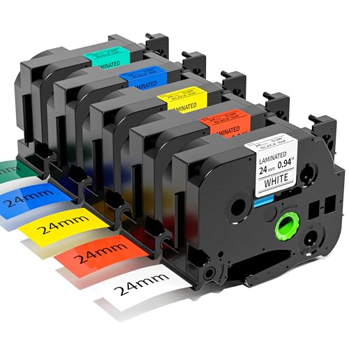 Aken Kompatibel mit Brother P-Touch Bänder 24mm, P Touch Schriftband für Brother TZe-251 TZe-451 TZe-551 TZe-651 TZe-751, für brother beschriftungsgerät Ptouch E550W, P710BT, D600VP, 2430, 750W, 950NW von Aken