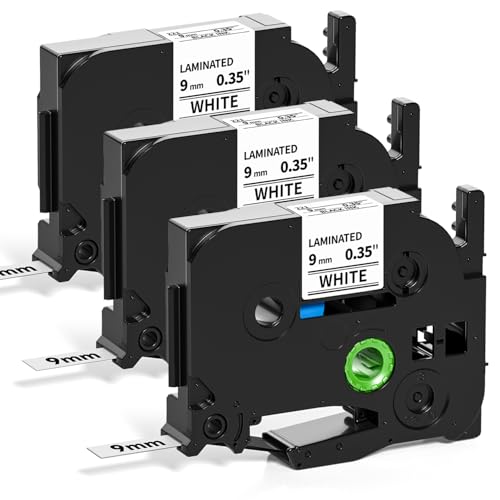 Aken Kompatibel mit Brother P touch Bänder 9mm Weiß TZe221 TZe-221 TZ-221 Band Schwarz auf Weiß, für Beschriftungsgerät Brother P touch H100LB H107B H105 D400 P300BT Cube, 3er Packung von Aken