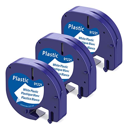 Aken A91221 Beschriftungsband Kompatibel mit Dymo White Plastic 12mm x 4m für Letratag LT-100H QX50 XR Beschriftungsgerät, Kompatibel mit Dymo Letratag Etikettenband Kunstoff von Aken