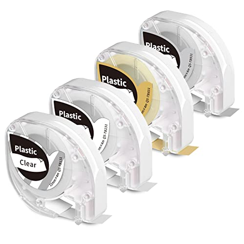 4x Kompatibel Phomemo P12 Etikettenband 12mm x 4m Schwarz auf Weiß/Transparent/Gold/Siber Kompatibel für Phomemo P12 /P12 Pro und Dymo Letratag, als Ersatz für Dymo LetraTag Etikettenband Farbig von Aken