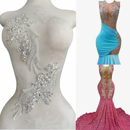 1 Paar handgefertigte Perlen Kristall Patches Mieder Spitze DIY Applikation Patches Zubehör für Kleid Kleidung 35 x 12 cm (Silber) 1 Paar handgefertigte Perlen Kristall Patches Mieder Spitze DIY Applikation Patches Zubehör für Kleid Kleidung 35 x 12 cm (Silber) von Akiko.CC