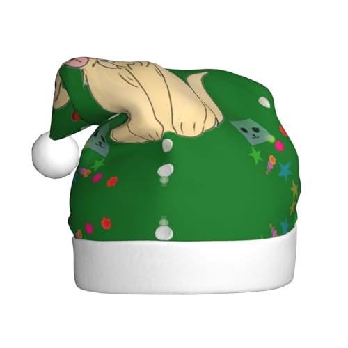 AkosOL Exquisiter Plüsch, Cartoon-Hund auf Gras, leuchtende Farben, Weihnachtsmütze für Erwachsene, verschönern Sie Ihre Urlaubsparty, Plüschmaterial, weich und leicht, Dekorationshut von AkosOL