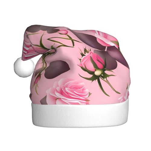 AkosOL Hübsche rosa Rosen, exquisiter Plüsch, leuchtende Farben, Weihnachtsmütze für Erwachsene, verschönern Sie Ihre Urlaubsparty, Plüschmaterial, weich und leicht, Dekorationshut von AkosOL