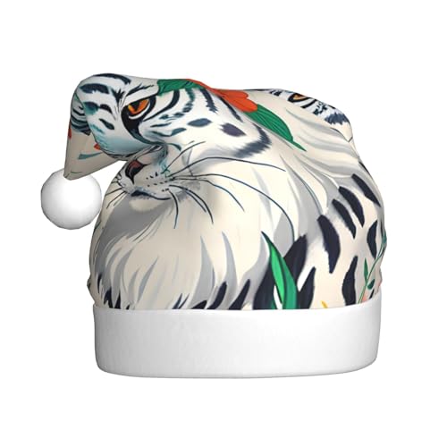 AkosOL Niedlicher weißer Tiger, exquisiter Plüsch, leuchtende Farben, Weihnachtsmütze für Erwachsene, verschönert Ihre Urlaubsparty, Plüschmaterial, weich und leicht, Dekorationshut von AkosOL