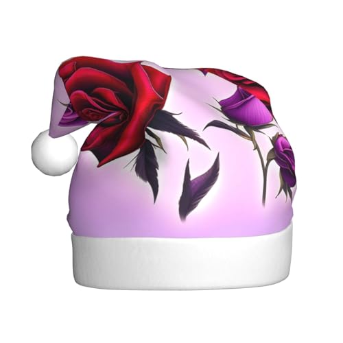 AkosOL Rote und violette Rosen, exquisiter Plüsch, leuchtende Farben, Weihnachtsmütze für Erwachsene, verschönern Sie Ihre Urlaubsparty, Plüschmaterial, weich und leicht, Dekorationshut von AkosOL