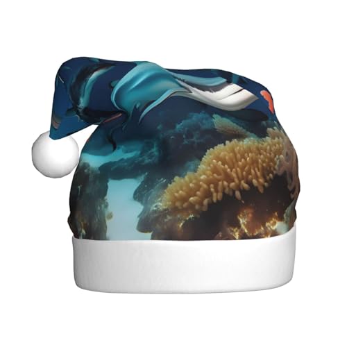 AkosOL U-Boot-Haifisch-Korallenplüsch, leuchtende Farben, Weihnachtsmütze für Erwachsene, verschönern Sie Ihre Urlaubsparty, Plüschmaterial, weich und leicht, Dekorationshut von AkosOL