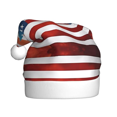 AkosOL Vintage-amerikanische USA-Flagge, exquisiter Plüsch, leuchtende Farben, Weihnachtsmütze für Erwachsene, verschönern Sie Ihre Urlaubsparty, Plüschmaterial, weich und leicht, Dekorationshut von AkosOL