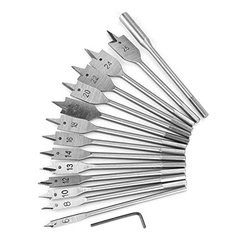 15pcs Kohlenstoffstahl, Werkzeuge und Hausverbesserung Hex Shank Spaten Flachbohrer Bits Holz Set 6 25 Mm Poliertes Rostfeste, Pointe Spitze Bohrkraft Bit 6‑25mm für von Akozon
