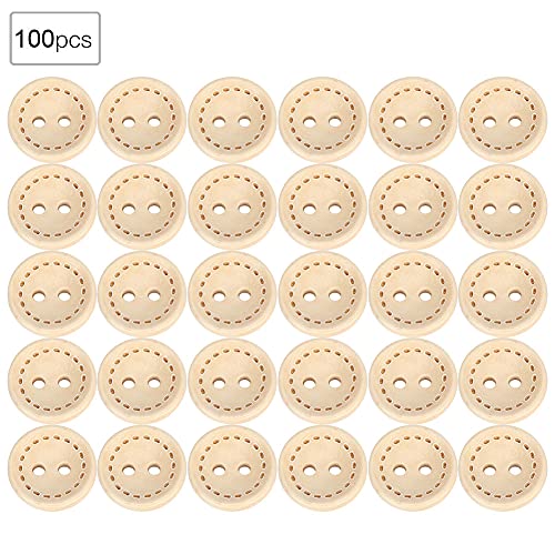Akozon 100 Stcs Kreisförmige Holzknöpfe 2 Loch DIY -Nähzubehör (1,5 cm Markierung) von Akozon