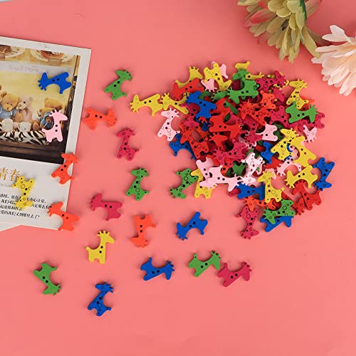 Akozon 100 Stück Farbenfrohe Giraffe Geformte Holzknöpfe 25x20 Mm Handwerksbehörden für 'Kleidung (25 * 20 mm) von Akozon
