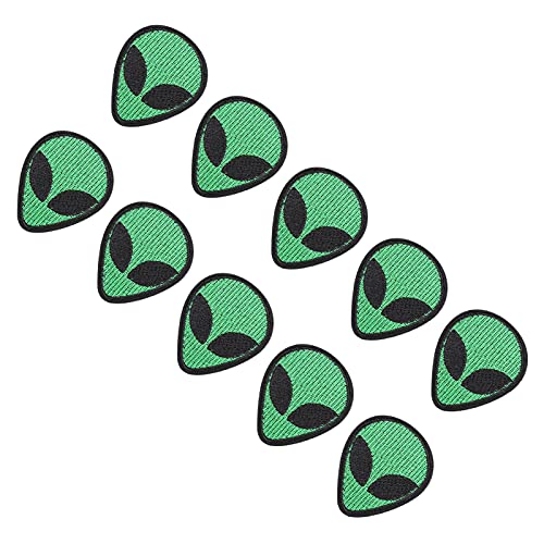 Akozon 10pcs Grüne Außerirdische Kopf Bestickte Patch Dekorative Eisen auf Stoffaufklebern für Kleidung von Akozon