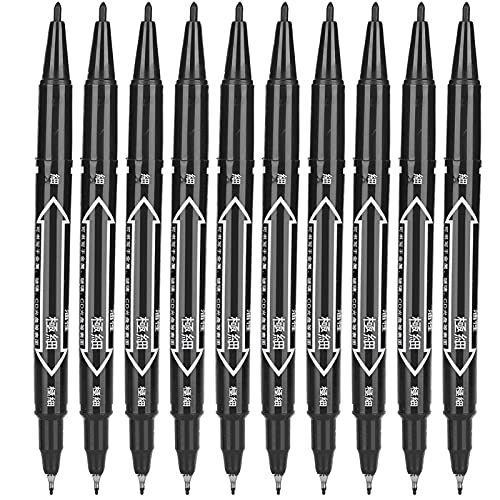 Akozon 10pcs Schnelltrocknen Doppelter Ende Marker Stift Set Lebendige Kunst- und Schreibmarkierungen (BLACK) von Akozon