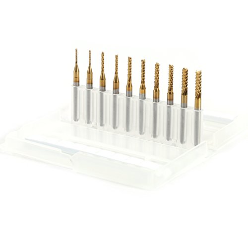 Akozon 10pcs Titan-beschichtete Endmühle CNC-Mahlschneider-Werkzeuge, die 1,0-3,0 Mm Zum Präzisionsschneiden und Gravur Gesetzt Sind von Akozon