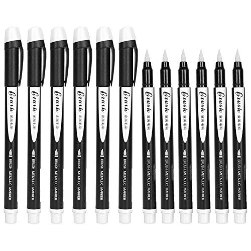 Akozon 12 -pcs Weiche Tipps Metallic Lack Marker Set Schnelles Trocknen, Wasserdicht, Wasserbasierte Marker für Gestein, Keramik, Stoff, Holz, Plastik und Glas (WHITE) von Akozon