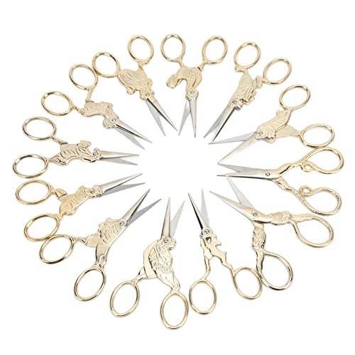 Akozon 12pcs Vintage Weniger Stahl Stickerei Schere Kit Chinese Design, Speced Tip Craft Scissors von Akozon